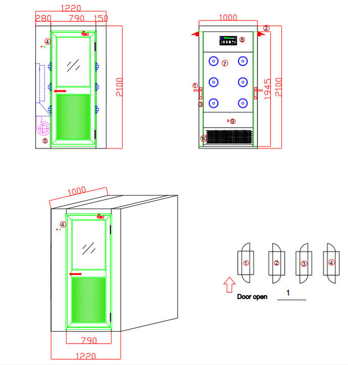 Seitenschlagluft-Dusche des Reinraum-zwei mit manuellen Aluminiumtüren für eine Person 0