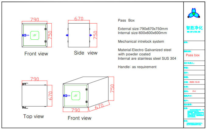 Eingebettetes Tür-Pulver beschichtete statischen Durchlauf-Stahlkasten für Reinraum 0